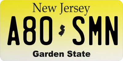 NJ license plate A80SMN