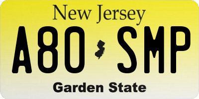 NJ license plate A80SMP