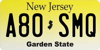 NJ license plate A80SMQ