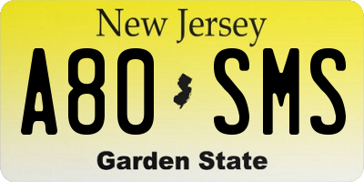 NJ license plate A80SMS