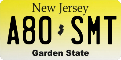 NJ license plate A80SMT