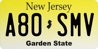 NJ license plate A80SMV