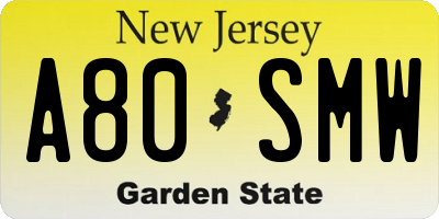 NJ license plate A80SMW