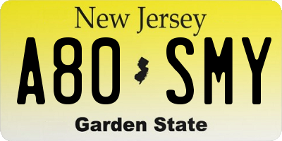 NJ license plate A80SMY