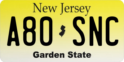 NJ license plate A80SNC