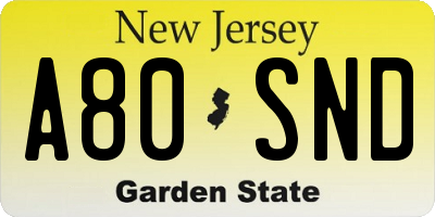 NJ license plate A80SND