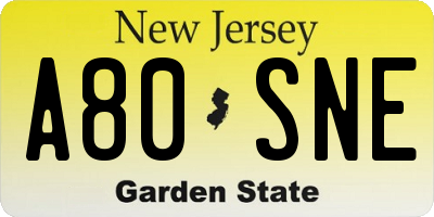 NJ license plate A80SNE