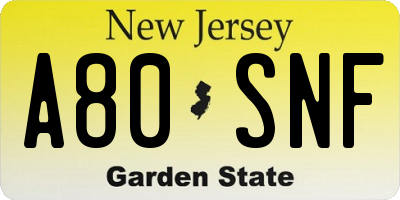 NJ license plate A80SNF