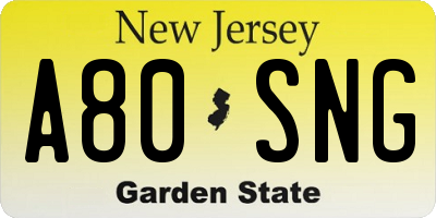 NJ license plate A80SNG