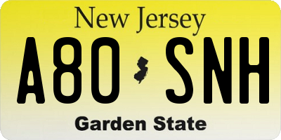 NJ license plate A80SNH