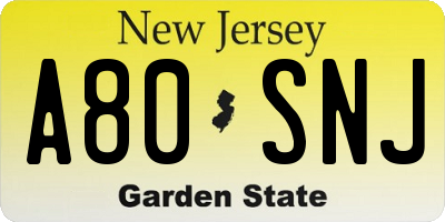 NJ license plate A80SNJ