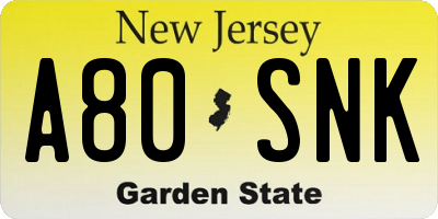 NJ license plate A80SNK