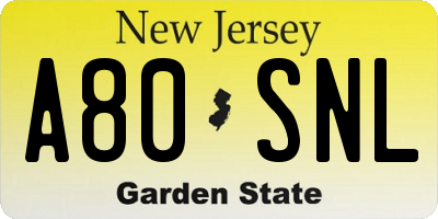 NJ license plate A80SNL