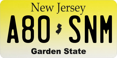 NJ license plate A80SNM