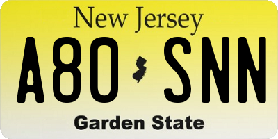 NJ license plate A80SNN
