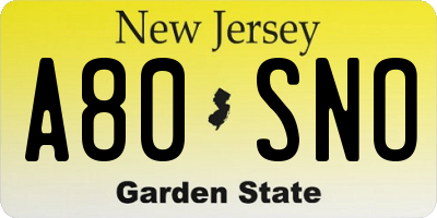 NJ license plate A80SNO