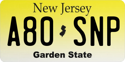 NJ license plate A80SNP