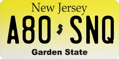 NJ license plate A80SNQ