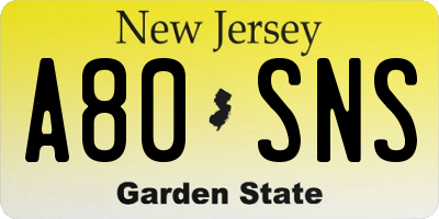 NJ license plate A80SNS