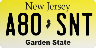 NJ license plate A80SNT