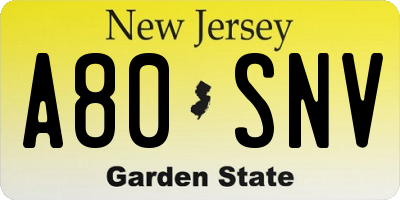 NJ license plate A80SNV