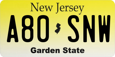 NJ license plate A80SNW