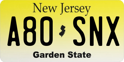 NJ license plate A80SNX