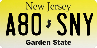 NJ license plate A80SNY