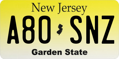 NJ license plate A80SNZ
