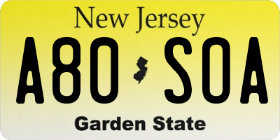 NJ license plate A80SOA