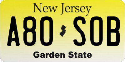 NJ license plate A80SOB