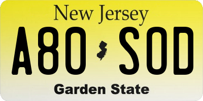 NJ license plate A80SOD