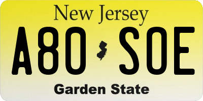 NJ license plate A80SOE