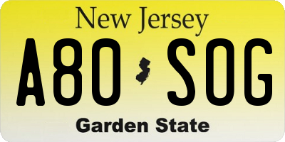 NJ license plate A80SOG
