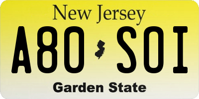 NJ license plate A80SOI
