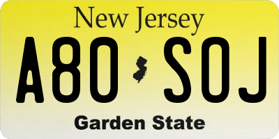 NJ license plate A80SOJ