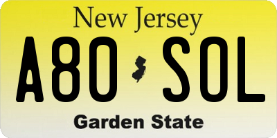 NJ license plate A80SOL
