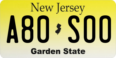 NJ license plate A80SOO