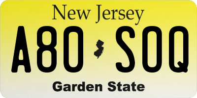 NJ license plate A80SOQ