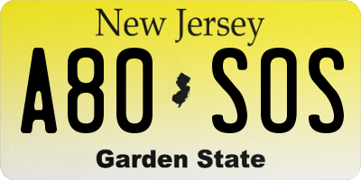 NJ license plate A80SOS