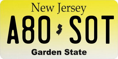 NJ license plate A80SOT