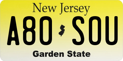NJ license plate A80SOU
