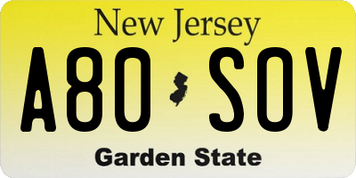 NJ license plate A80SOV