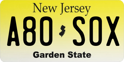NJ license plate A80SOX