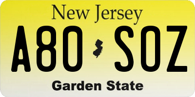 NJ license plate A80SOZ