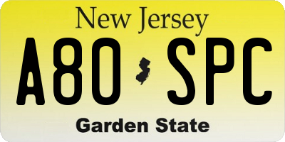 NJ license plate A80SPC