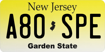 NJ license plate A80SPE
