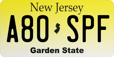 NJ license plate A80SPF