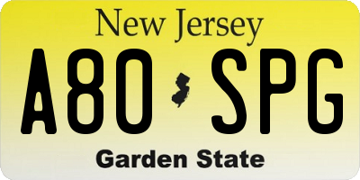 NJ license plate A80SPG