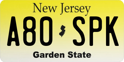 NJ license plate A80SPK